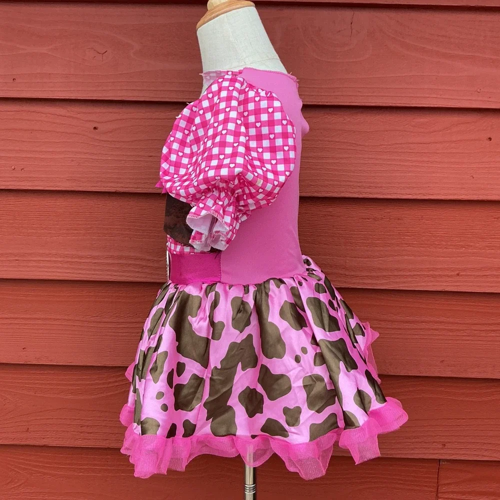 Cowgirl Costume Dress 3T-4T Pink Gingham Cow Print Western Rodeo Toy Story